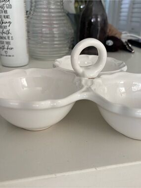 White Ceramic 3-Section Serving Dish with Handle